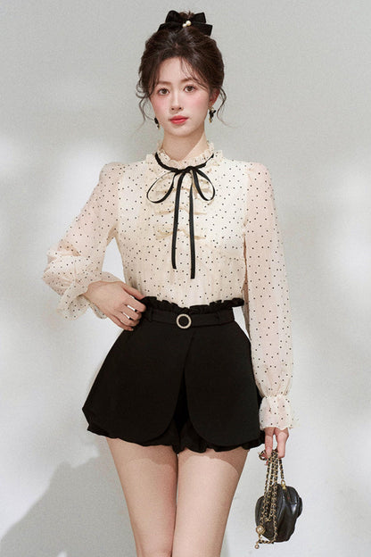Sheer Polka Dot Blouse + Shorts