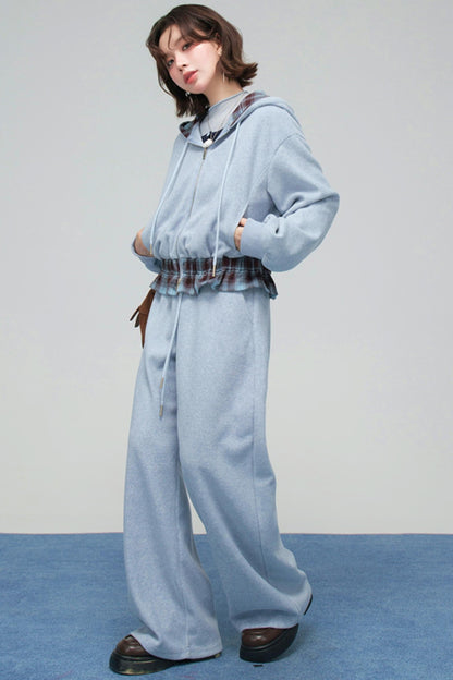 Check Hooded Hoodie + Loose Pants