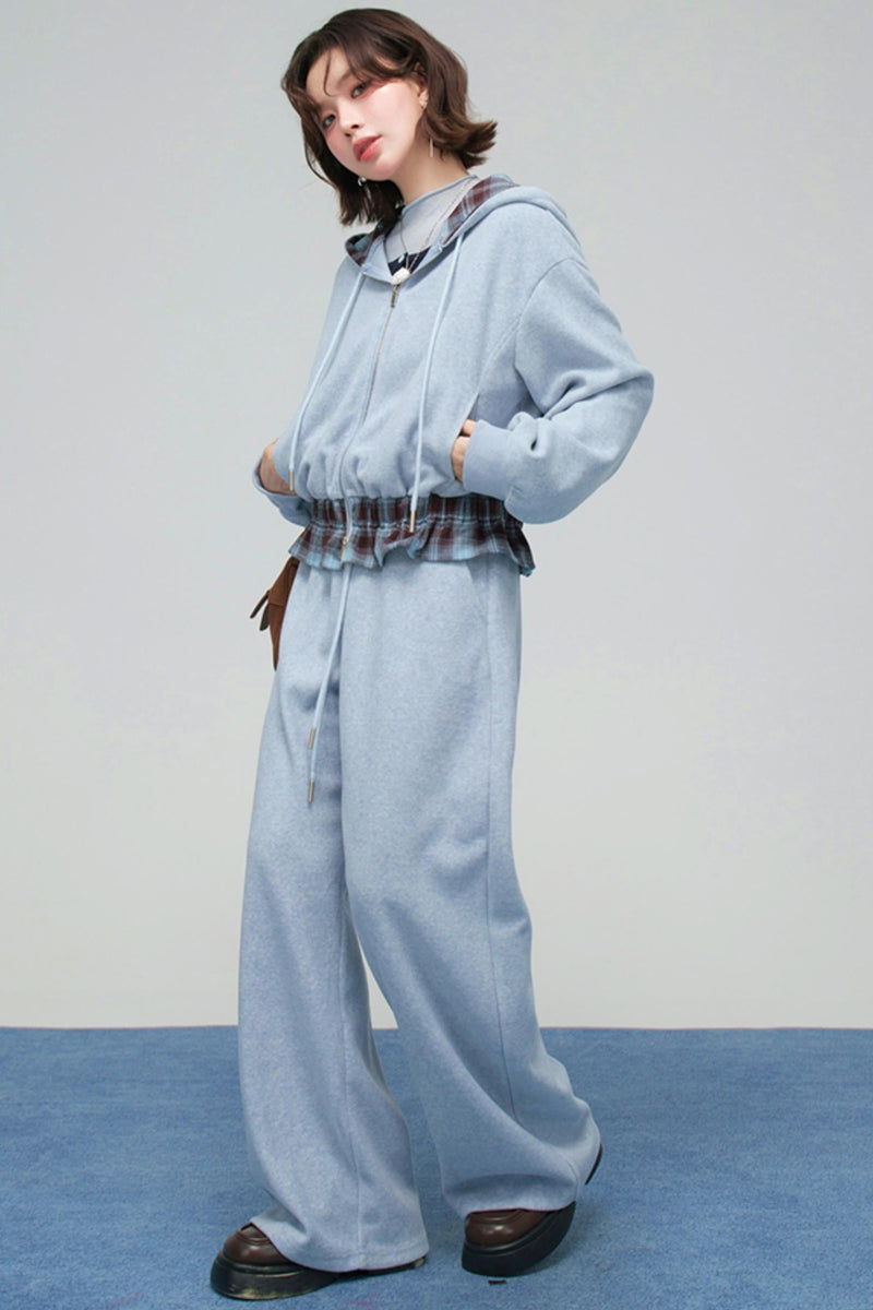 Check Hooded Hoodie + Loose Pants