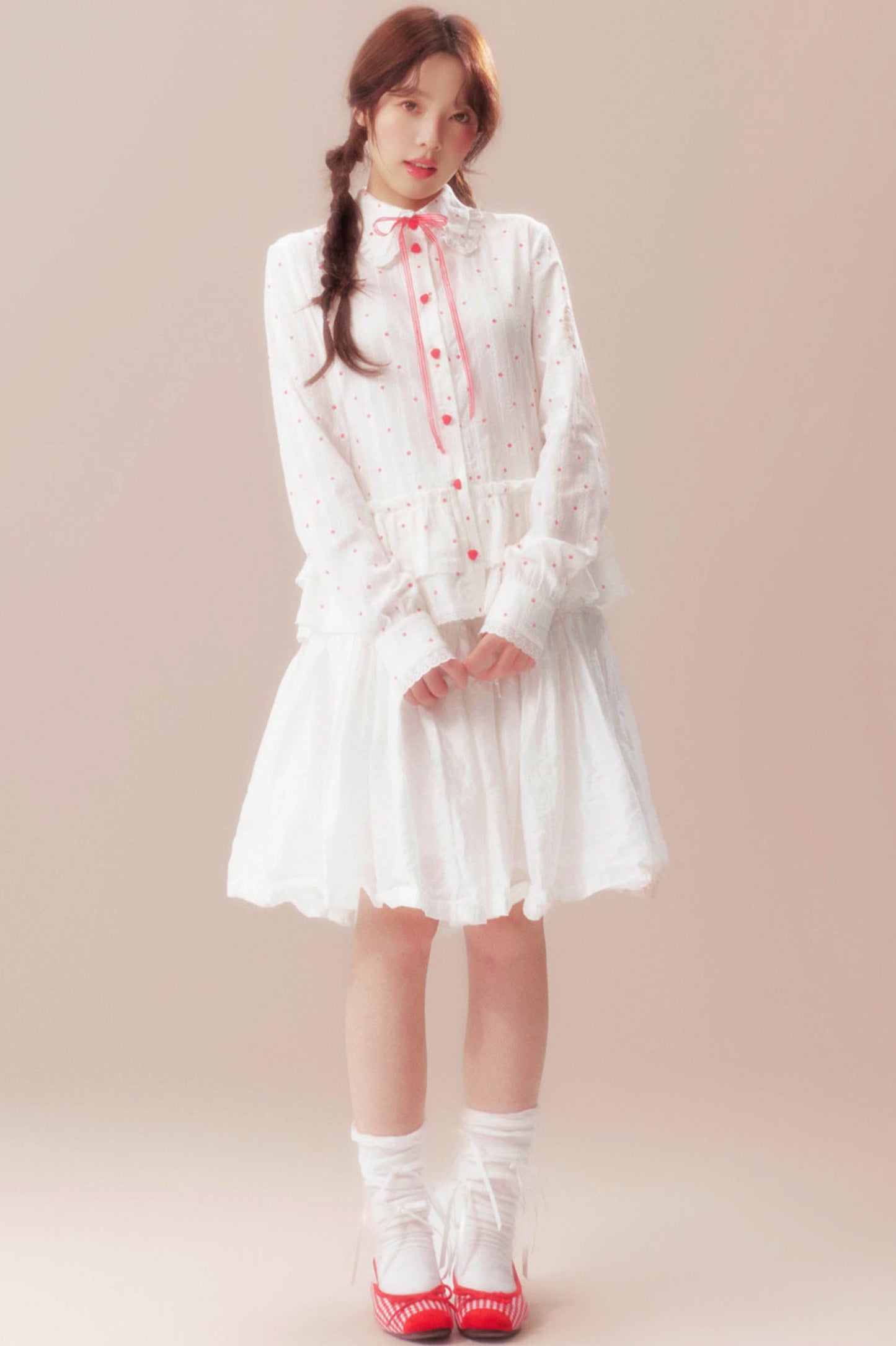 Gardenia Whispering Lace Blouse + Polka Dot Skirt