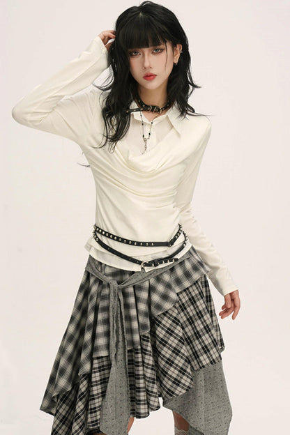 Drape Cowl Neck Layered Shirt