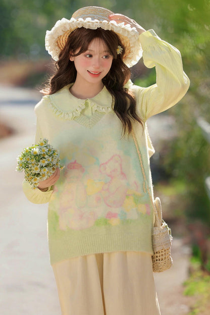 Gradient Bear Knit Vest + Shirt