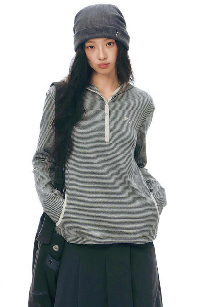 Striped Hooded Knit Tops