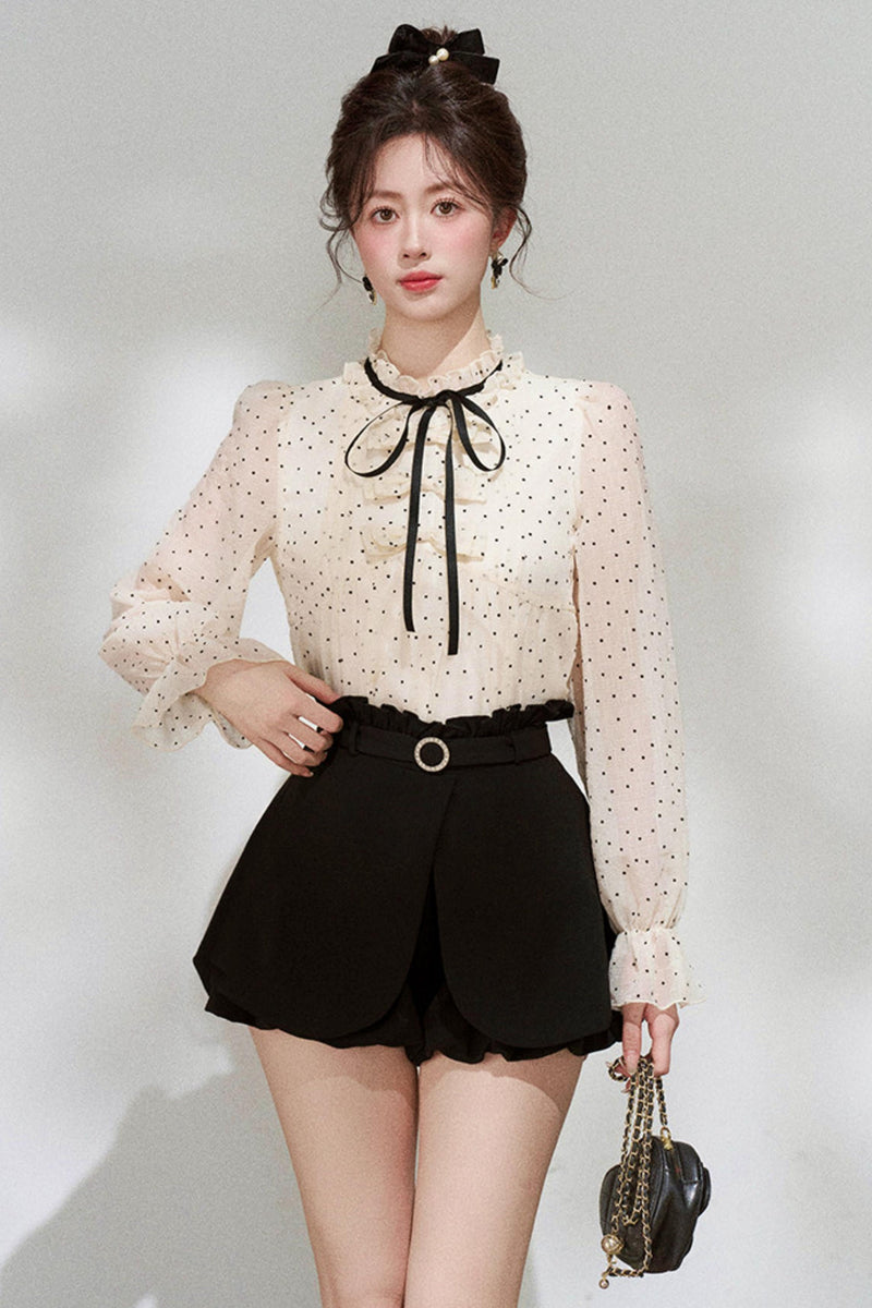 Sheer Polka Dot Blouse + Shorts