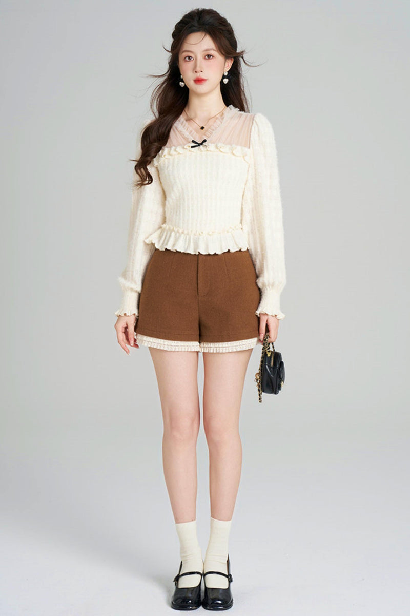 Unique Plush V-neck Blouse
