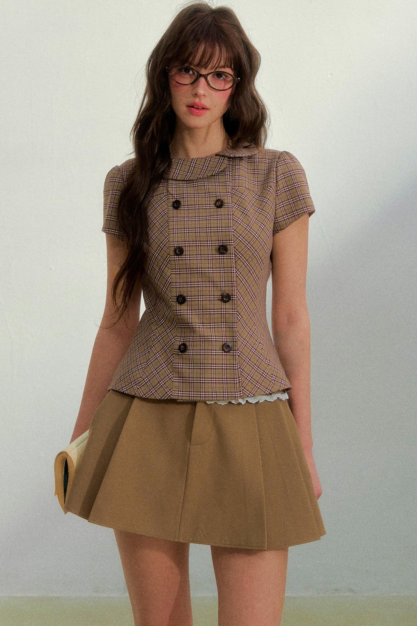 Retro Khaki Checkered Top + Skirt