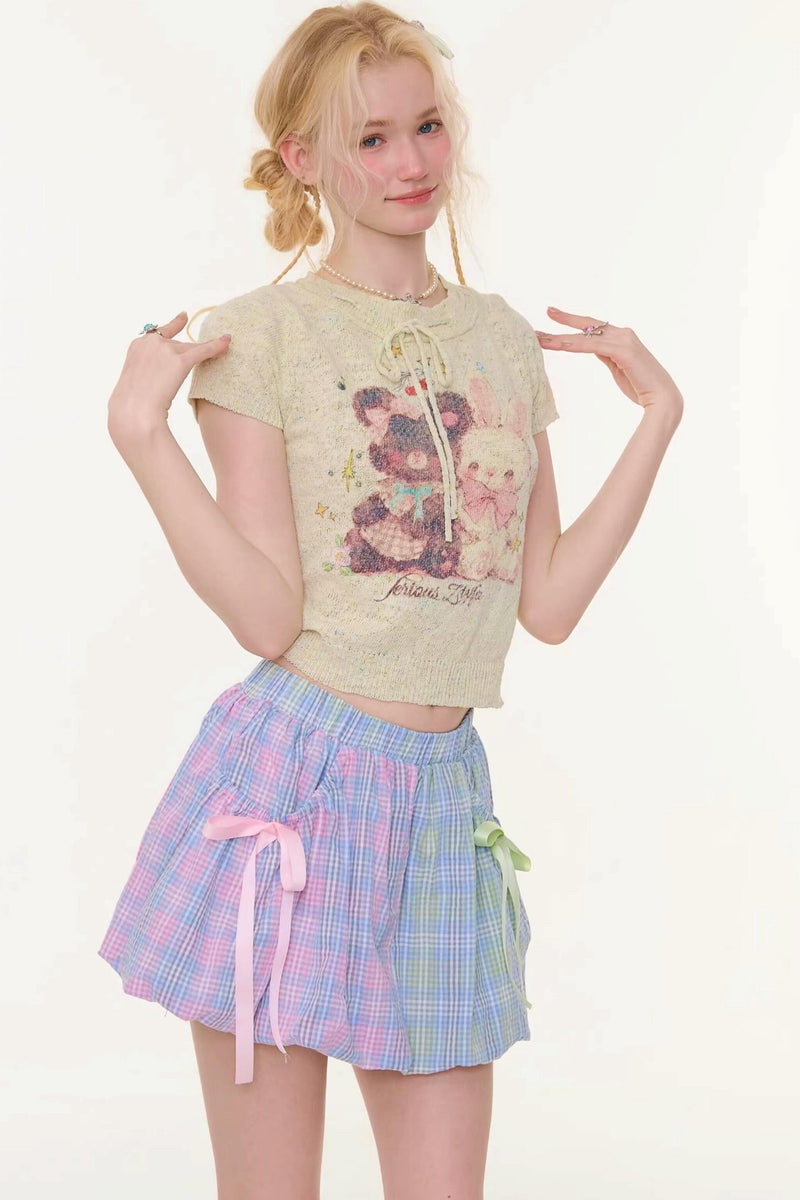 Retro Light Green Print Top