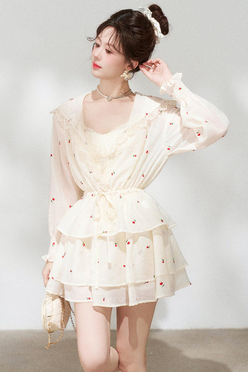Lace Hooded Jacket + Top + Skirt