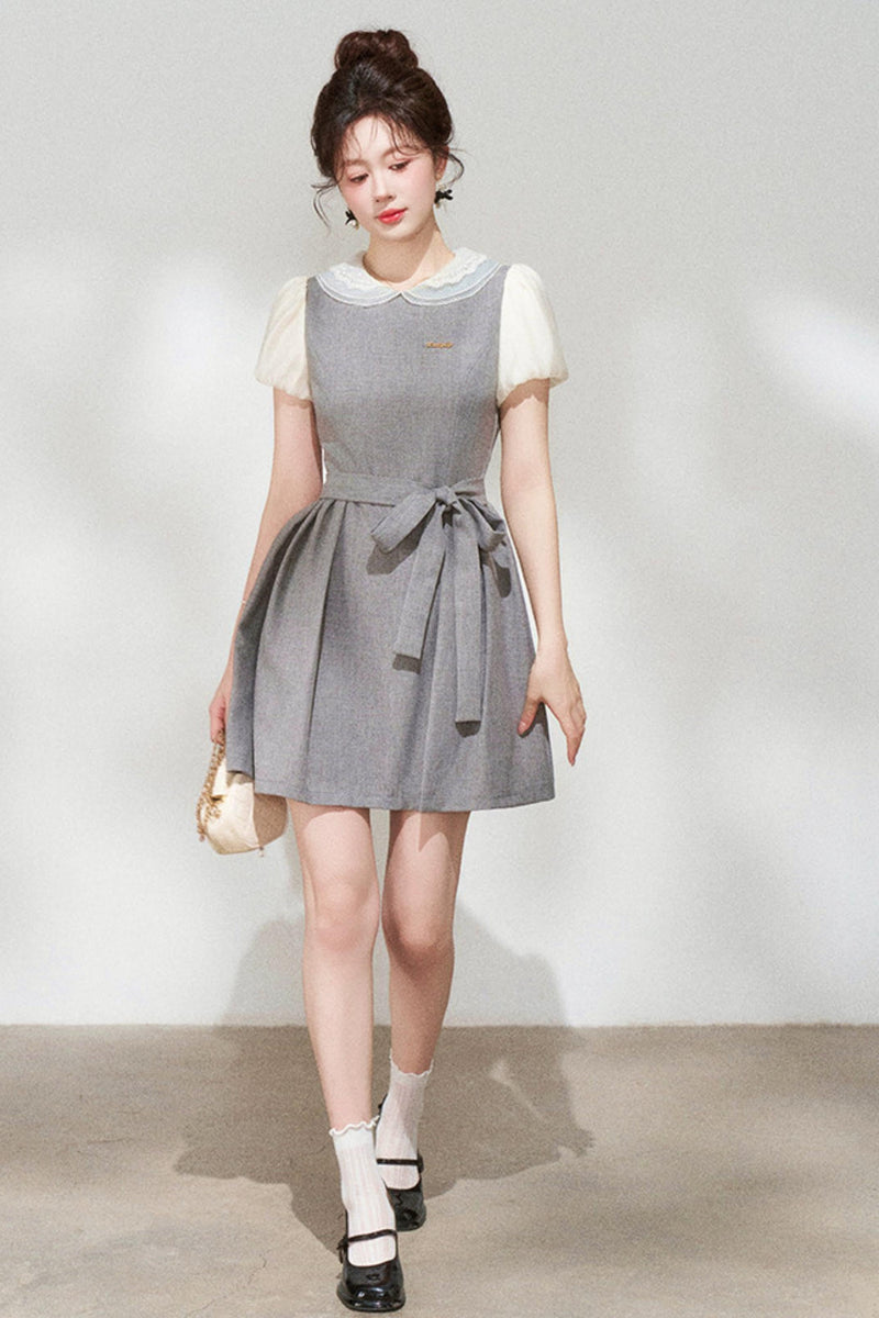 Gray Puff Sleeve Dress