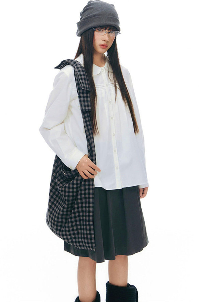 Doll Collar Pleated Cotton Blouse