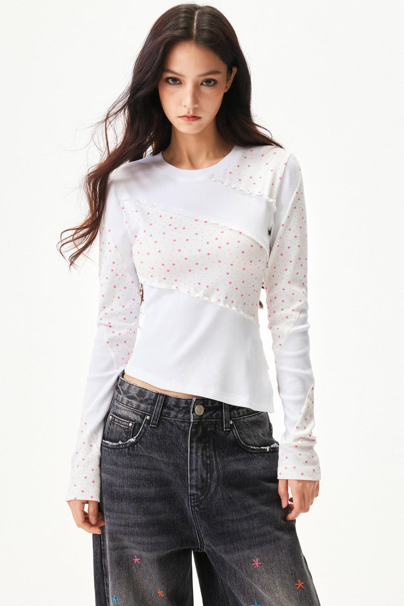 Cut Patchwork Print Slim Top