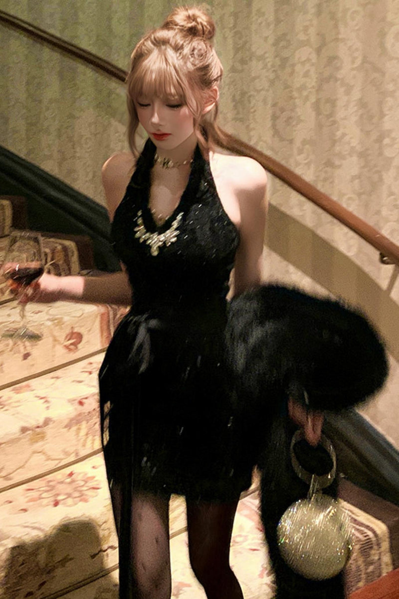 French Style Tight Dress + Fur Coat