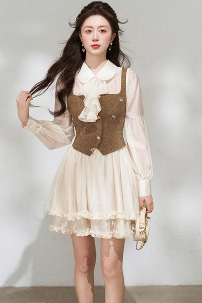 French Niche Faux Two Piece Dress