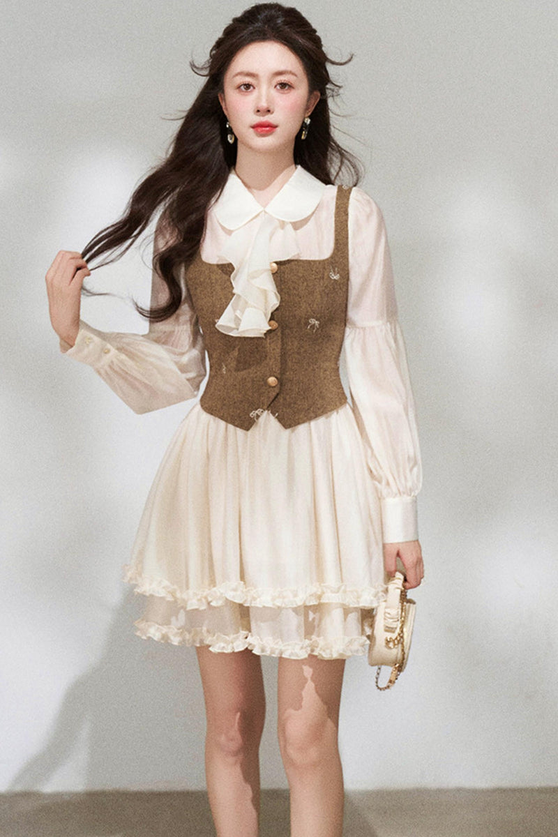 French Niche Faux Two Piece Dress