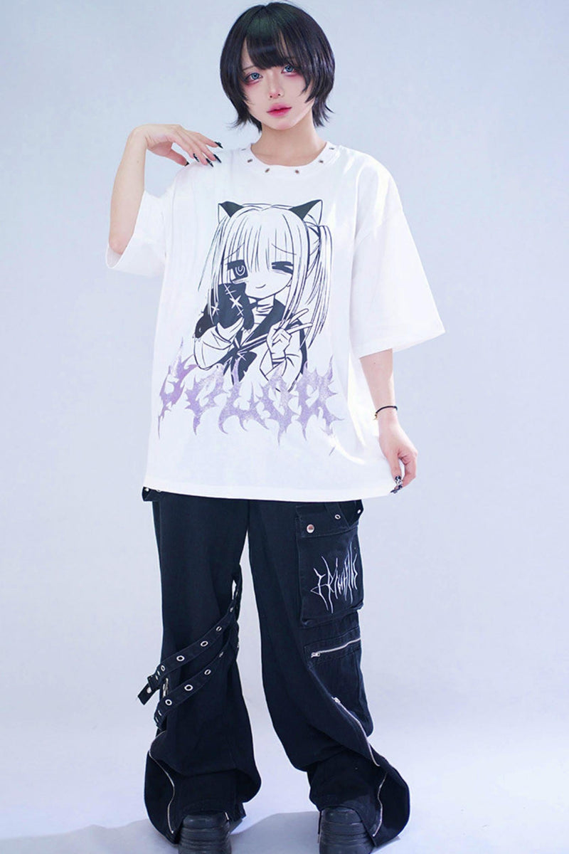 Cat Glitter Print T-shirt