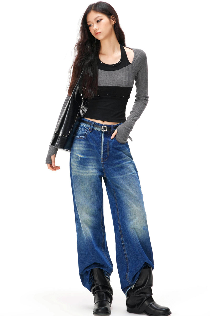 Rhinestone Layered Knit Top