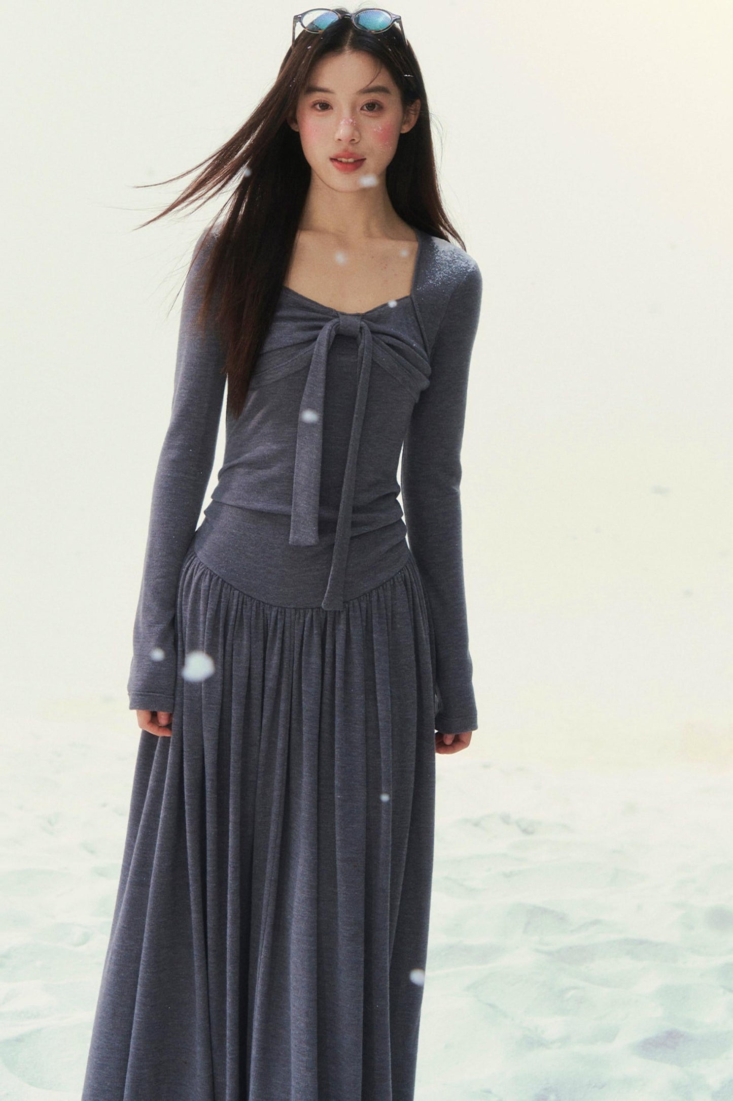 Gray Knit Waist Shape French Dress