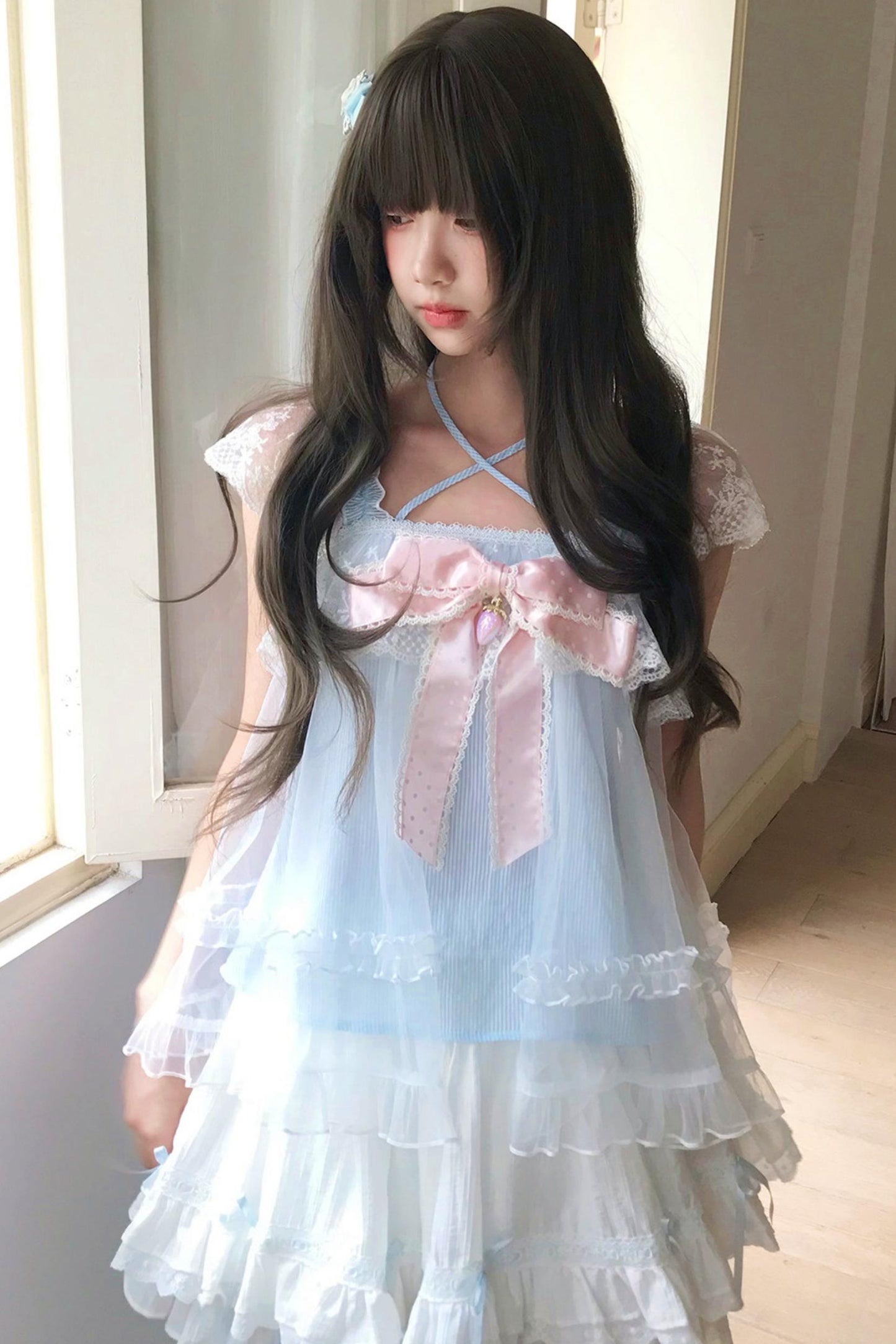 Baby Blue Lace Cami Top + Skirt