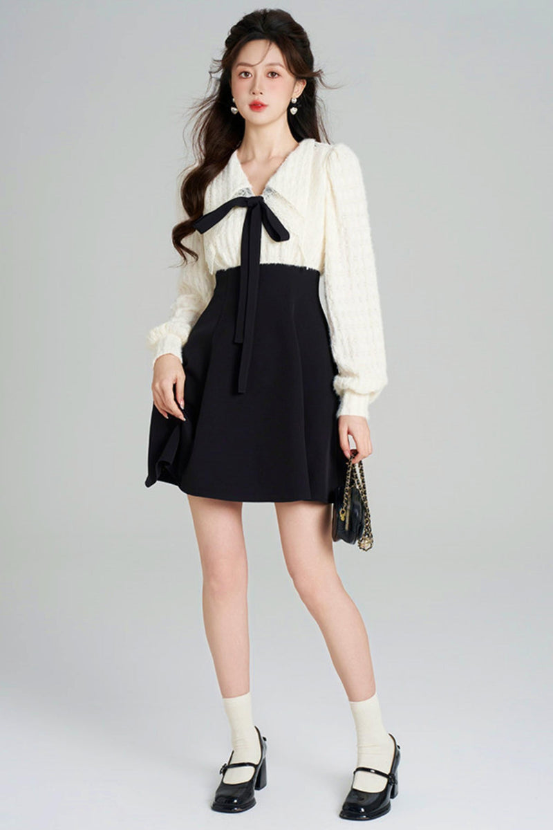 French Plush Patchwork Dress