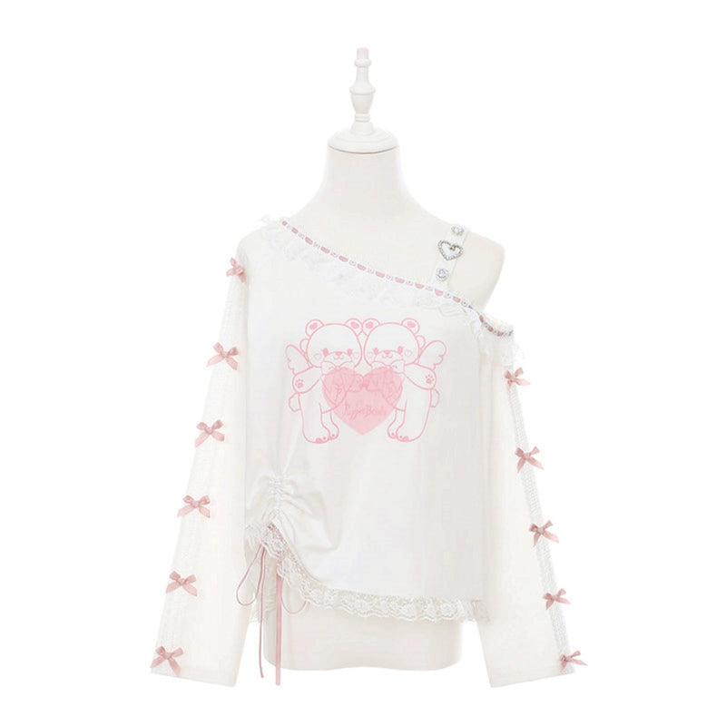Bear Angel One-shoulder Top + Tiered Skirt