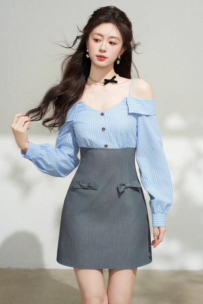 French Striped Blue Dress