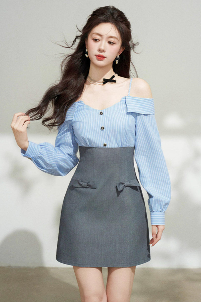 French Striped Blue Dress