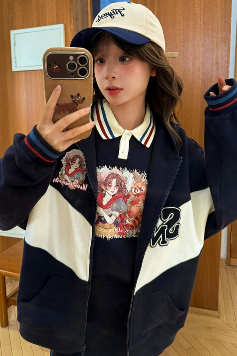 Retro Anime Girl Design Polo Top + Skirt