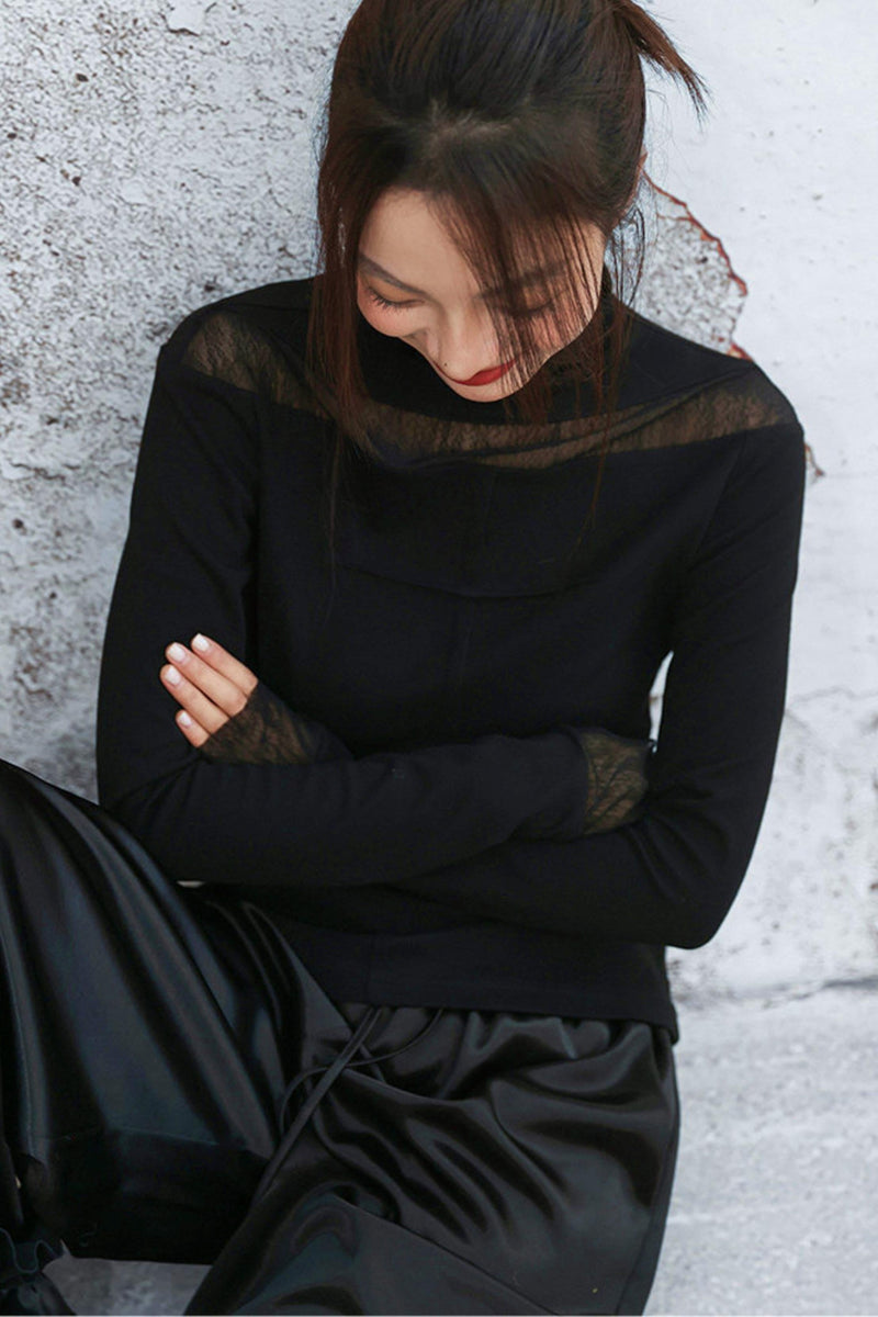 Point Sheer Design High Neck Top