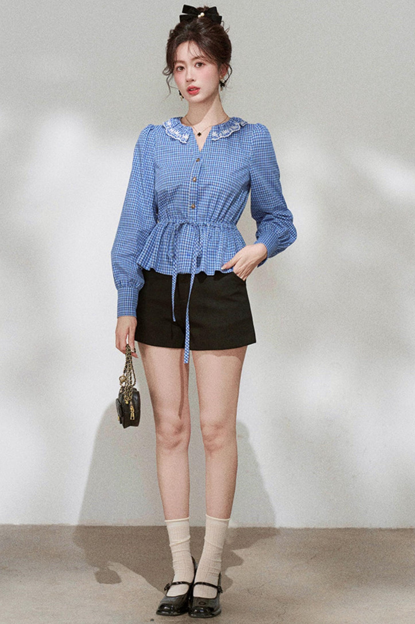 Plaid Doll Collar Blouse