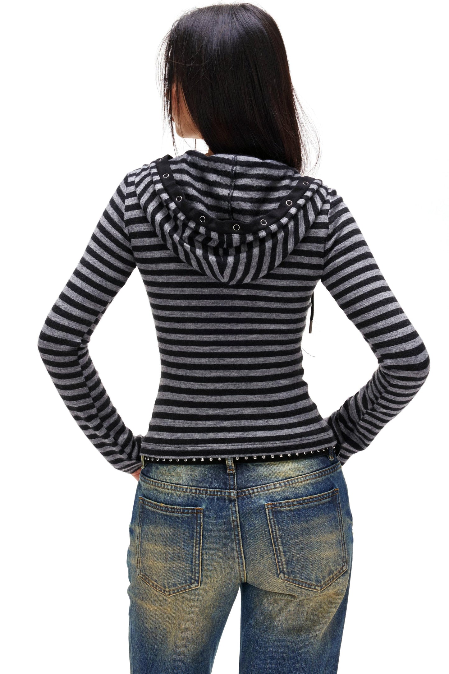 Striped Hooded Slim Top