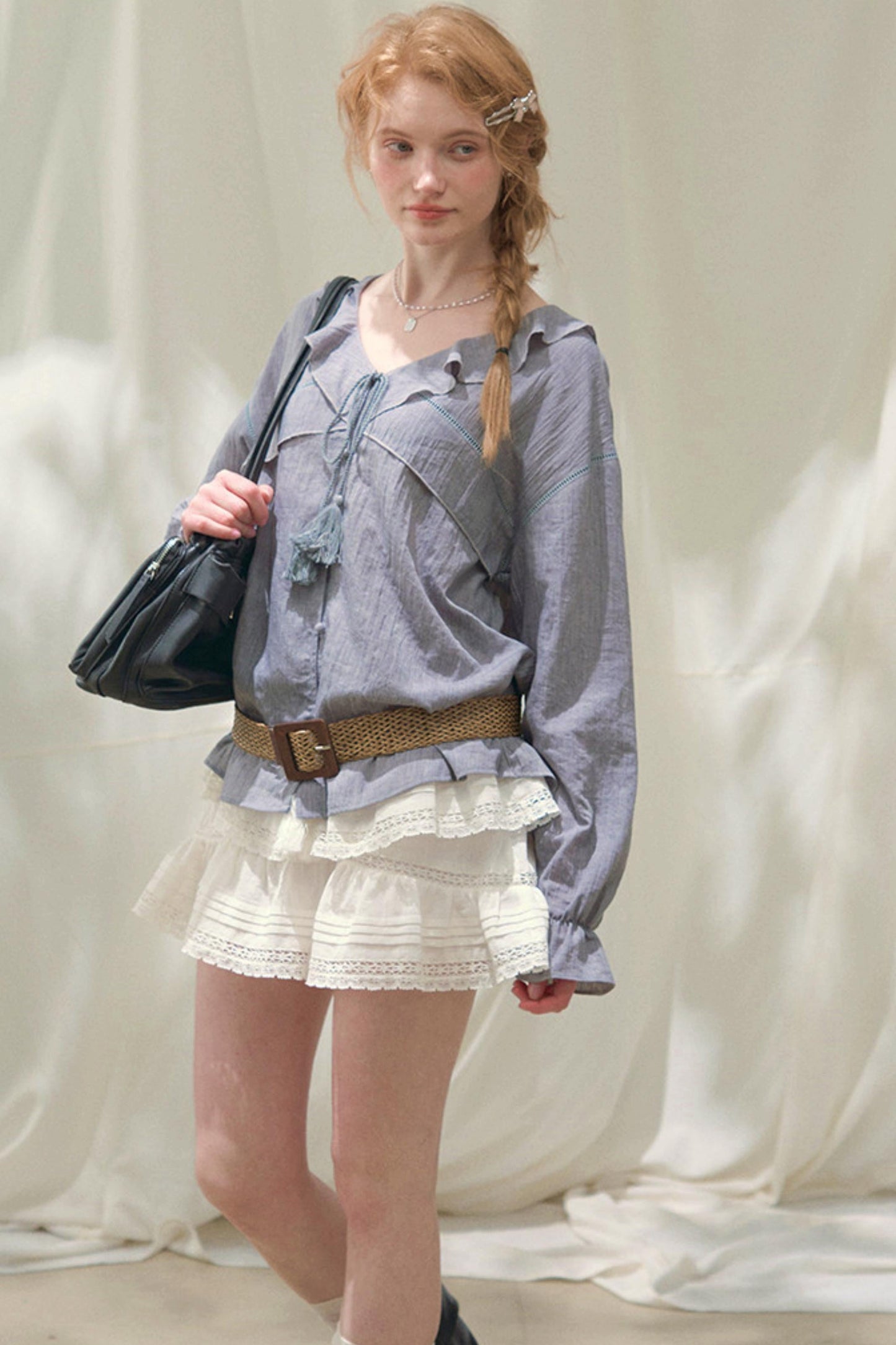 Ruffled V-neck Blouse