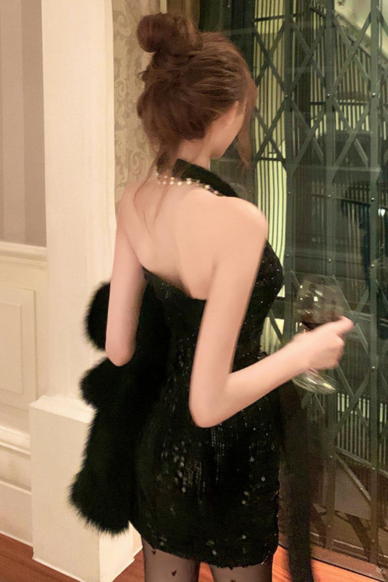 French Style Tight Dress + Fur Coat