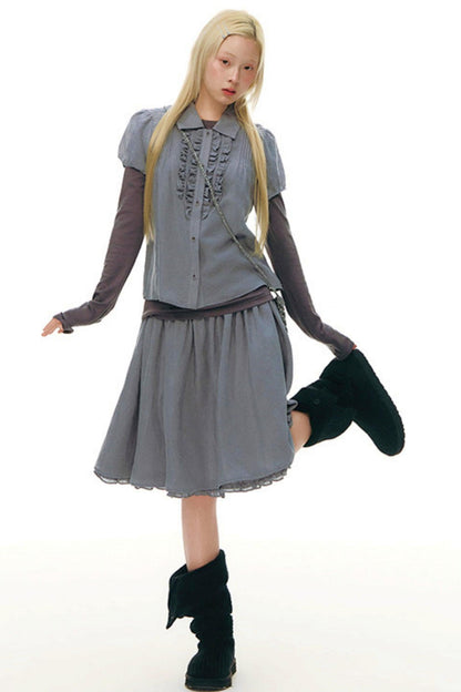 Lace Placket Top + Skirt