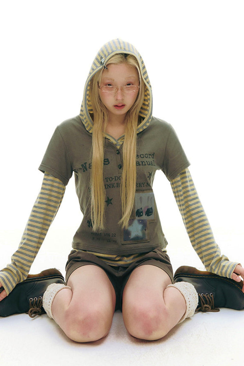 Striped Y2k Hoodie Top