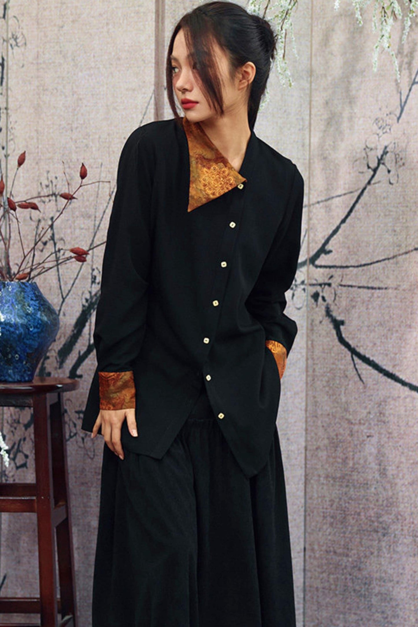 Gold Dragon Diagonal Collar Shirt