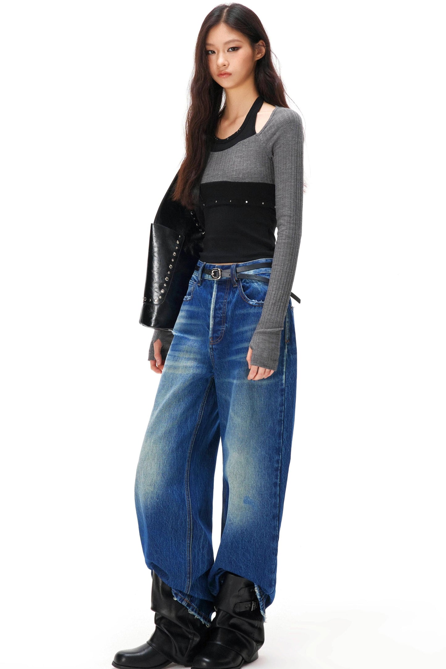 Rhinestone Layered Knit Top