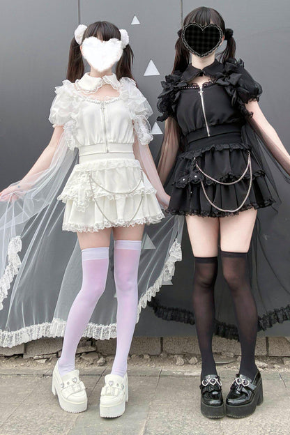 Gothic Dark Kawaii Cross Setup + Lace Vest