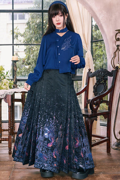 Embroidered Lantern Sleeve Blouse