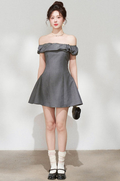 French Gray Off-shoulder Dress