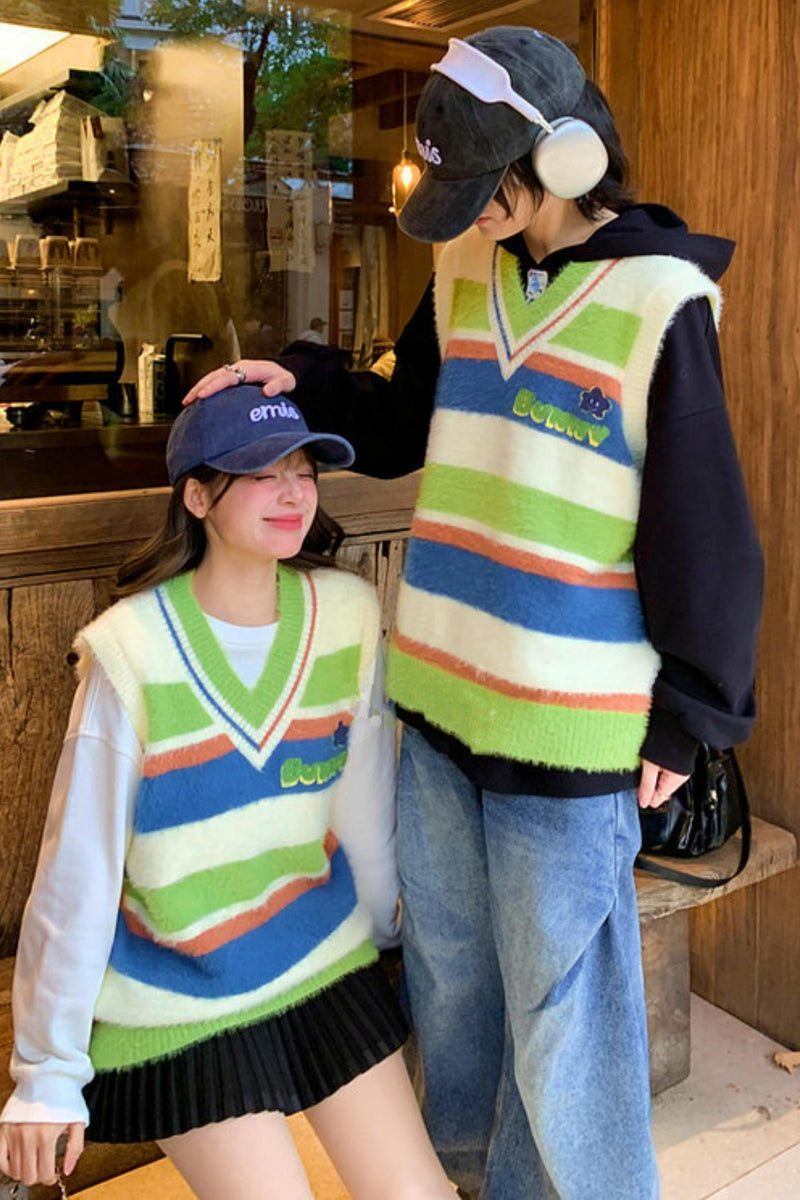 Color Block Striped Knit Vest