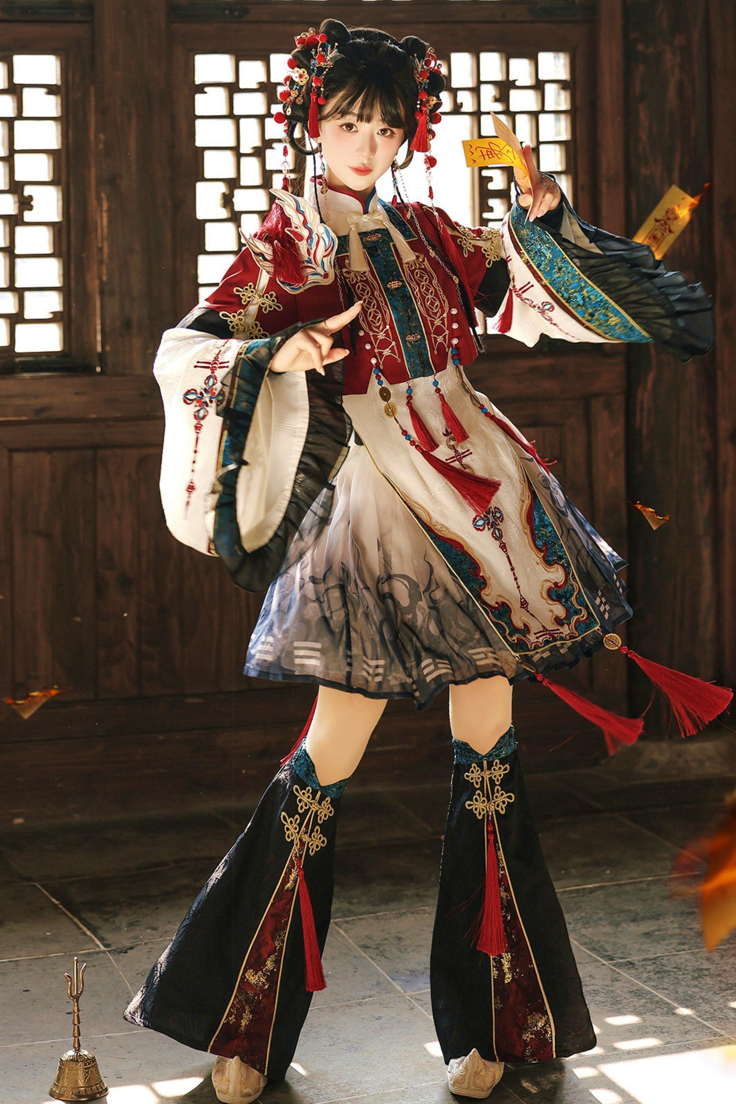 Cyber Chinese Fantasy Lolita Dress + Top + Outerwear + Skirt + Leg Warmers