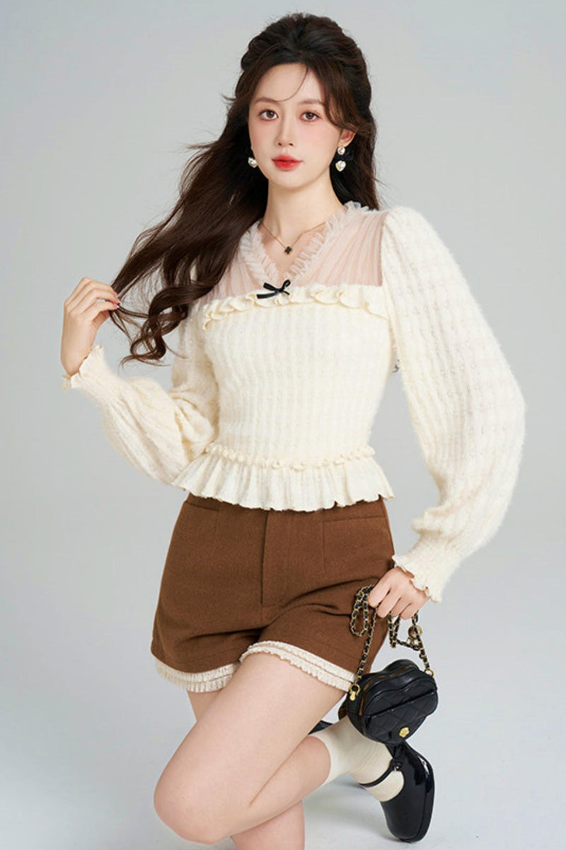 Unique Plush V-neck Blouse