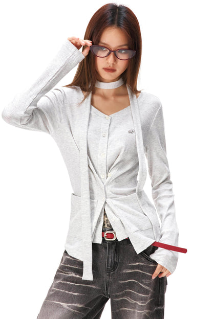 Fine Ribbed Knit Cardigan