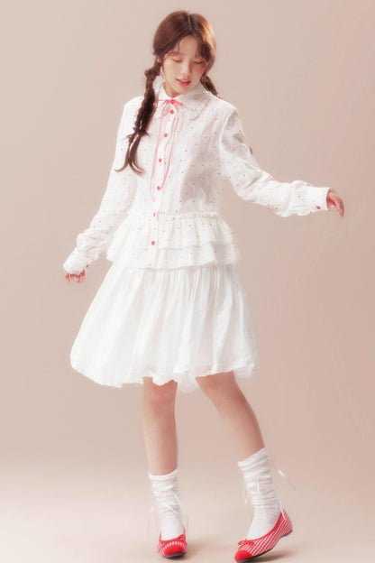 Gardenia Whispering Lace Blouse + Polka Dot Skirt