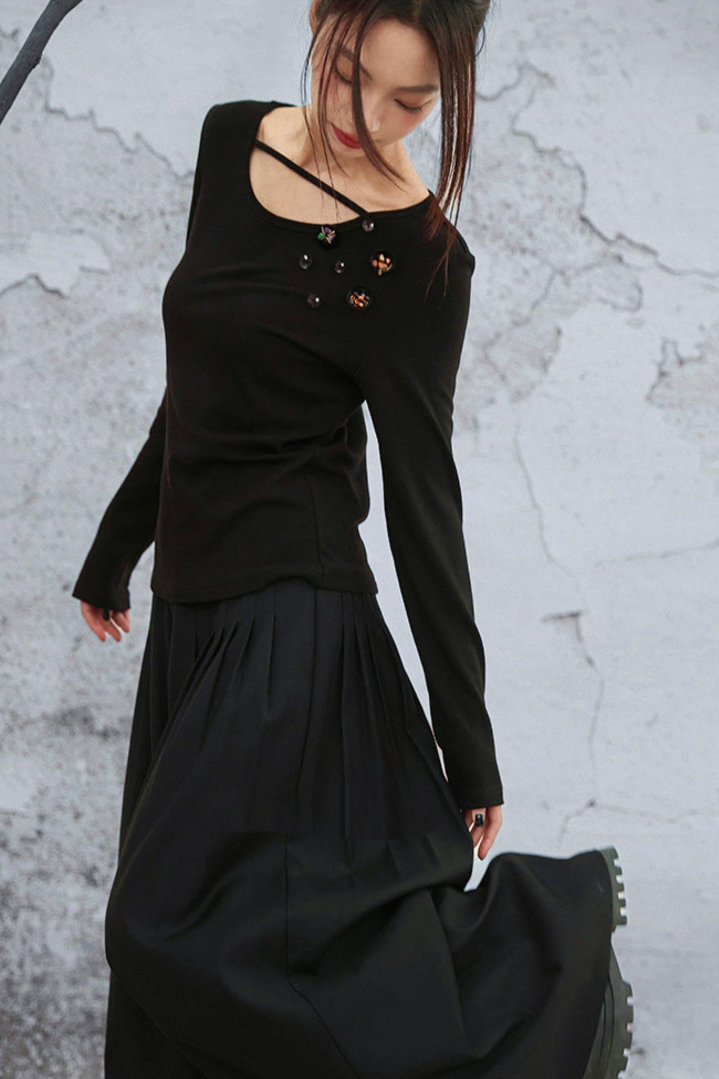 Crystal Button Velvet Knitted Top