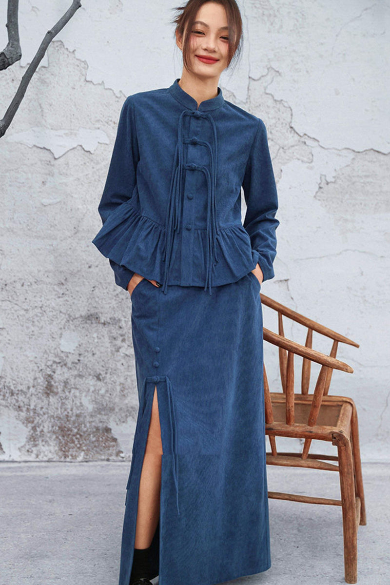 Chinese-style Flare Top + Slit Skirt