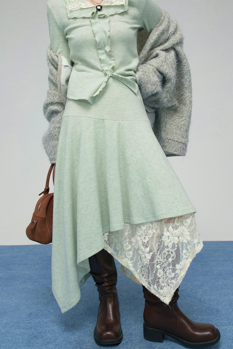 Lace Collar Knit Top + Asymmetrical Skirt