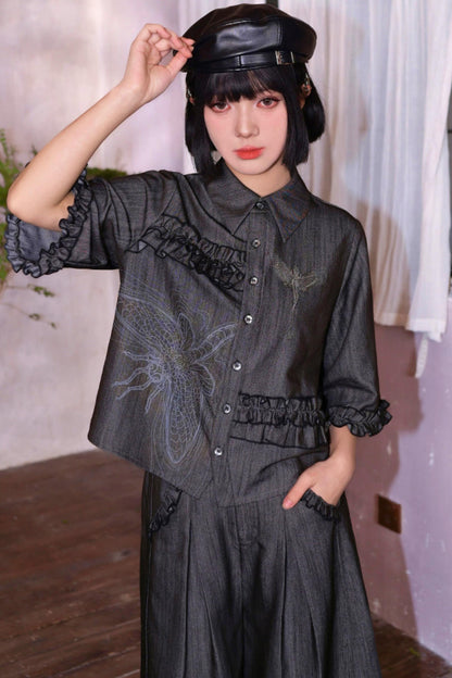 Retro Lace Embroidered Blouse + Pants