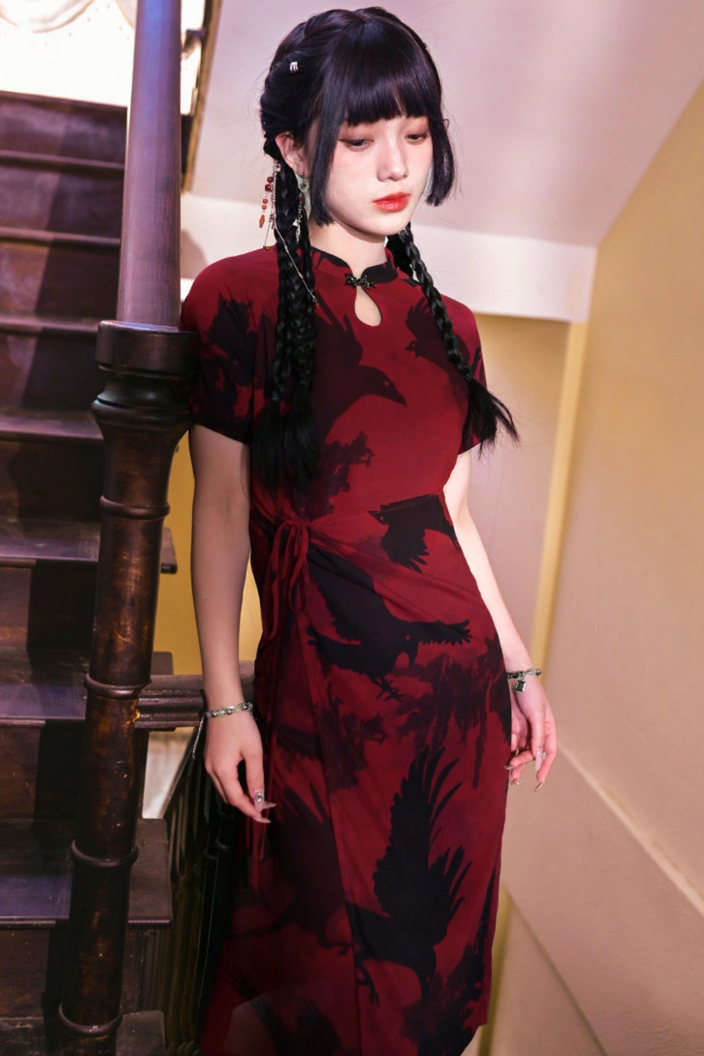Red and Black Cheongsam Dress