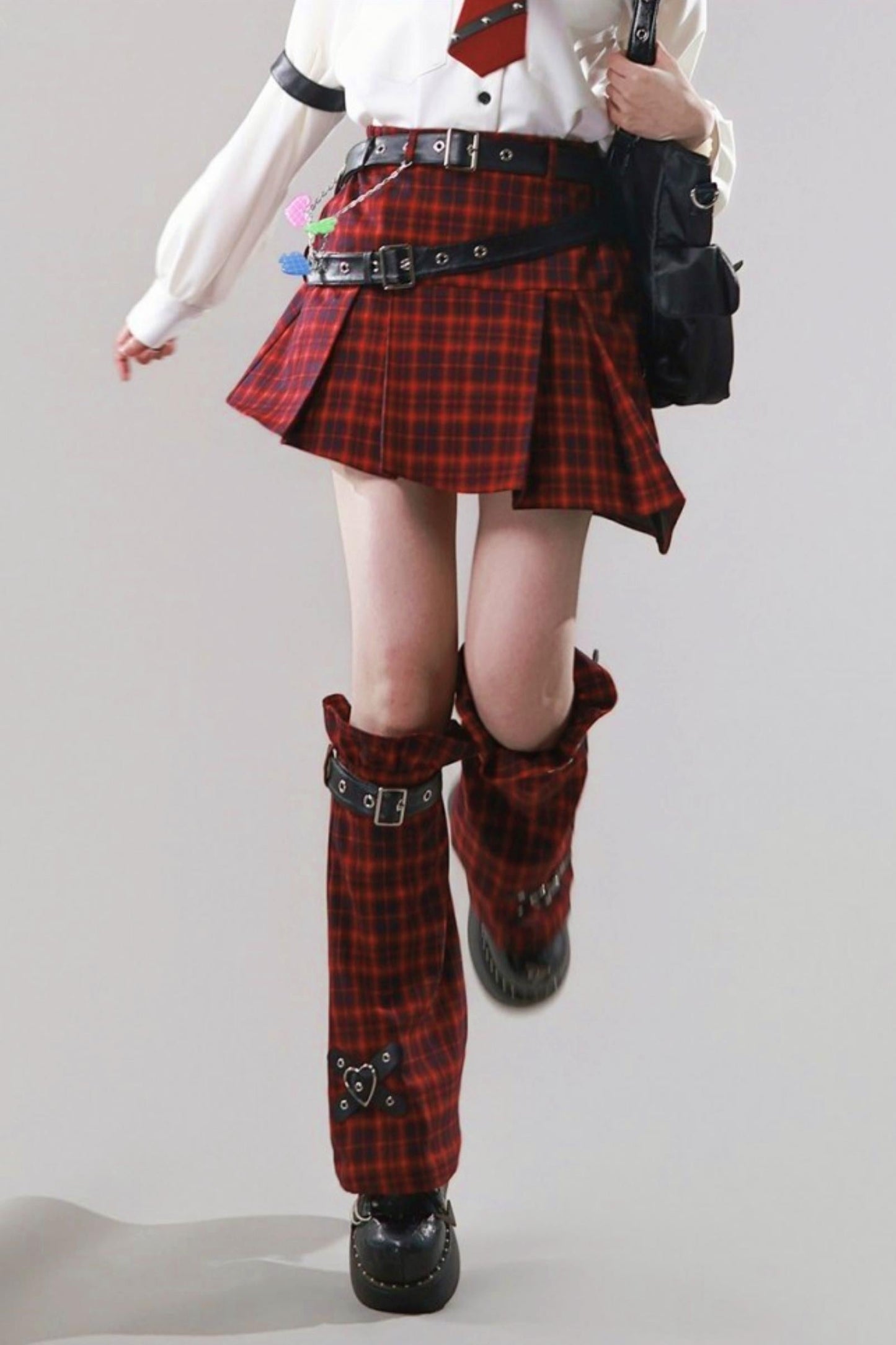 Diagonal Plaid Pleated Skirt + Leg Warmers